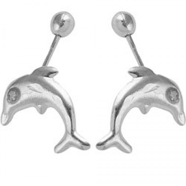 Silver Dolphin Bear Baby Stud Earrings