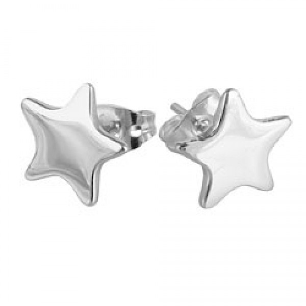 Silver Flat Star Stud Earrings - 10mm Wide