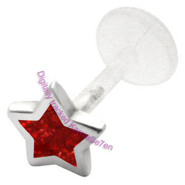 Silver Glitter Star Lip Stud - Red