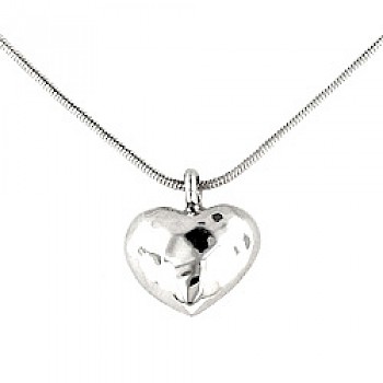 Silver Hammered Heart Pendant - PT642