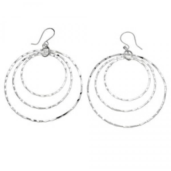Silver Hammered Hoop Hook Earrings - 55mm Wide