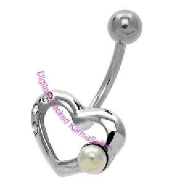 Silver Heart Belly Bar - Pearl