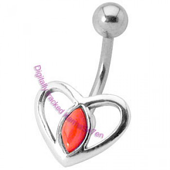Silver Heart Belly Bar - Red Coral