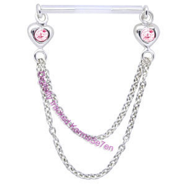 Silver Heart Swing Nipple Charm - Pink