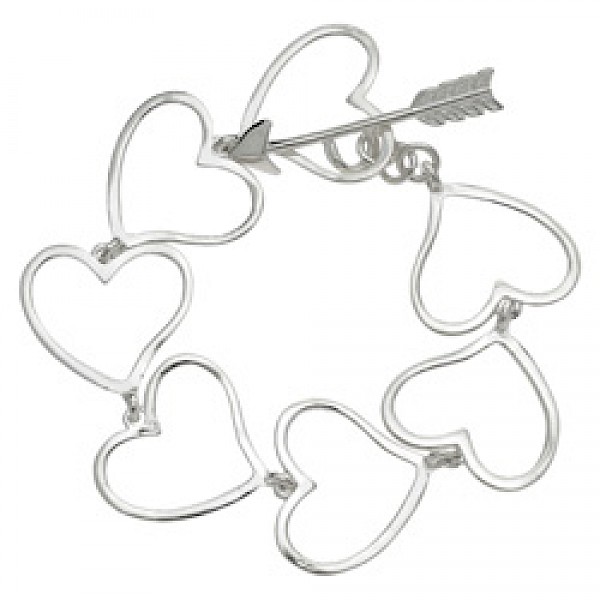 Silver Hearts & Arrow T-Bar Bracelet