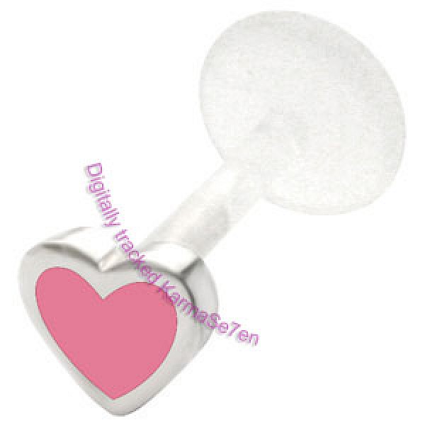 Silver Inlay Heart Lip Stud - Pink