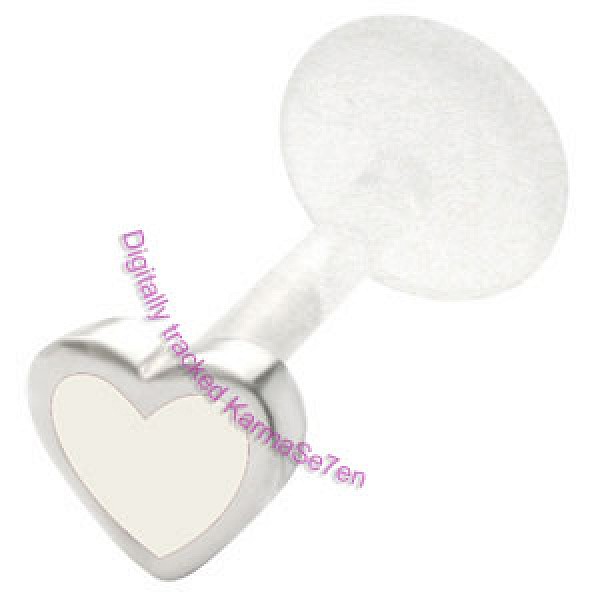 Silver Inlay Heart Lip Stud - White