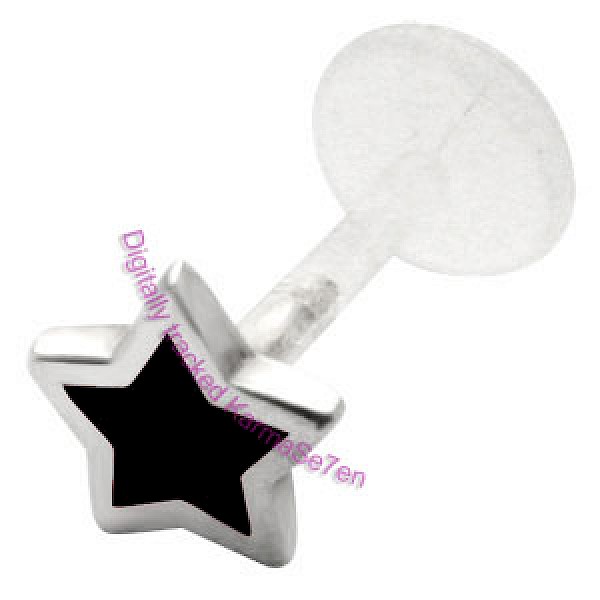 Silver Inlay Star Lip Stud - Black