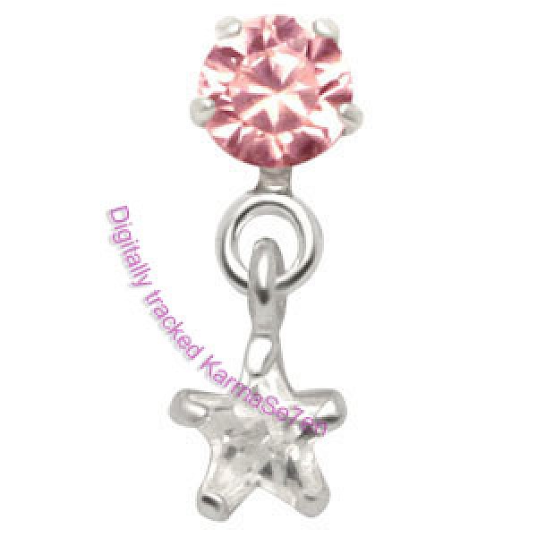 Silver Jewel Star Dangling Tragus Stud - Pink & Crystal