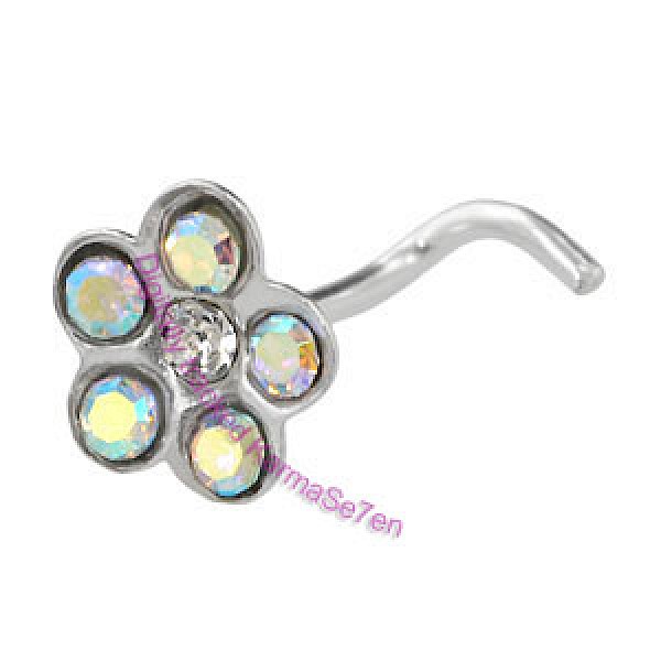 Silver Jewelled Flower Nose Stud