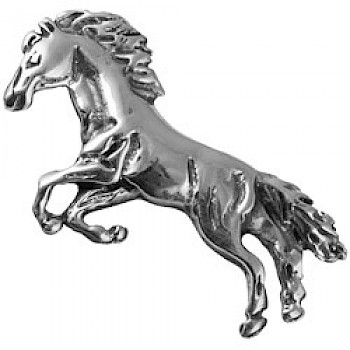 Silver Jumping Horse Brooch - 37mm