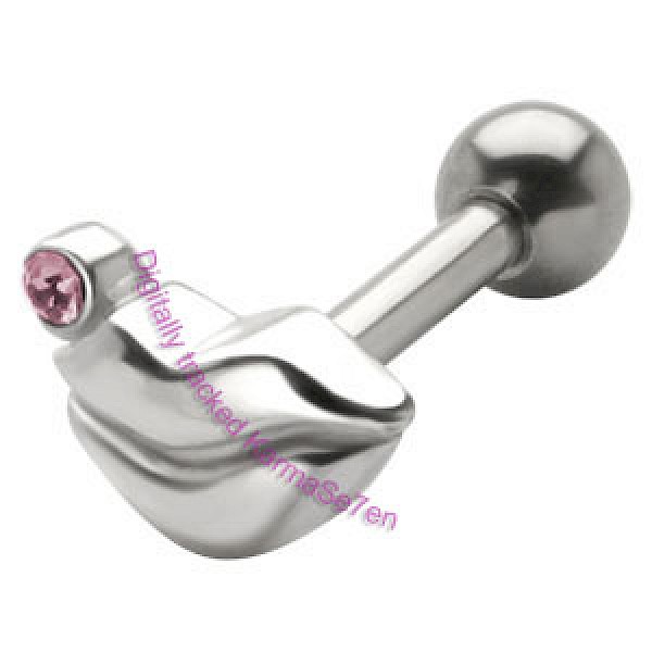 Silver Lips Upper Ear Stud - Pink