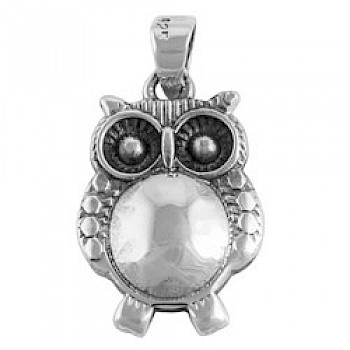 Silver Mirrored Owl Pendant - 25mm