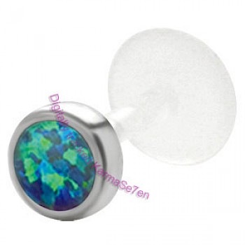 Silver Opal Lip Stud - Green