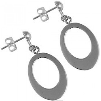 Silver Oval Drop Stud Earrings - 30mm Long