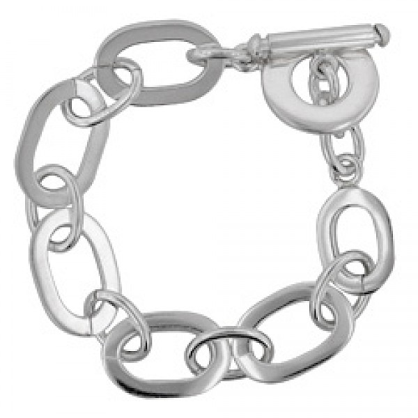Solid Silver Oval Link T-Bar Bracelet