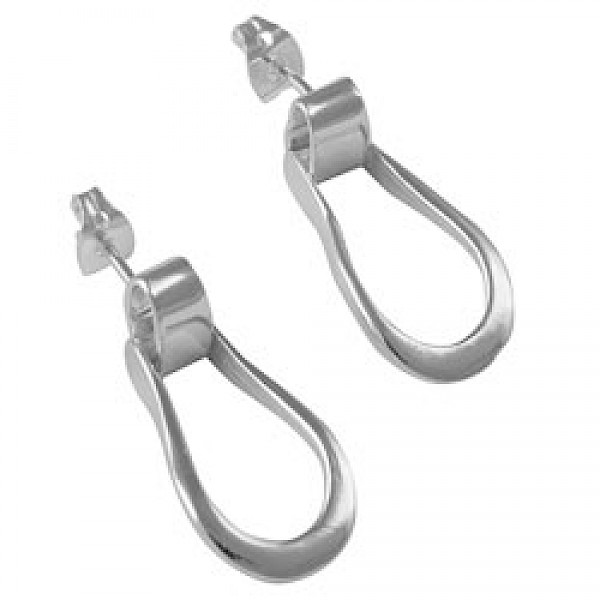 Silver Oval Loop Stud Earrings - 26mm Long