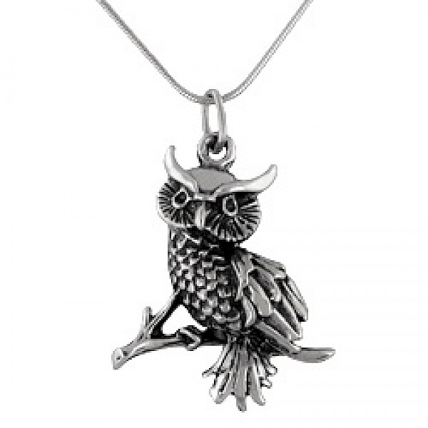 Silver Owl Pendant - 40mm Long - AL092