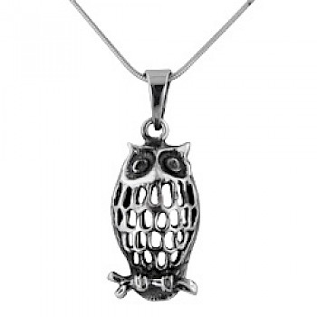 Silver Owl Pendant - 45mm Long - AL093