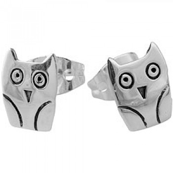 Silver Owl Stud Earrings - 8mm