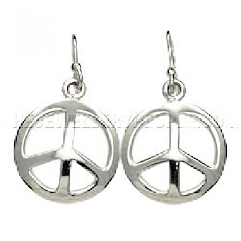 Silver Peace Sign Drop Earrings - 20mm Wide