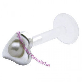 Silver Pearl Heart Lip Stud - White