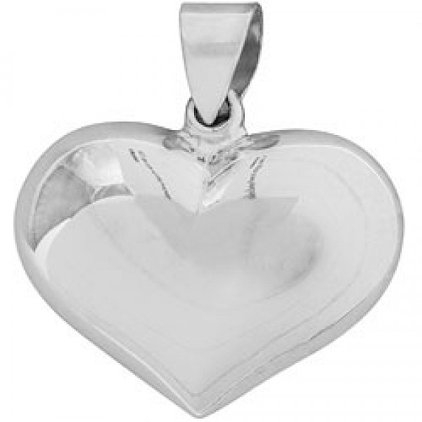 Silver Polished Heart Pendant - 25mm - PT693