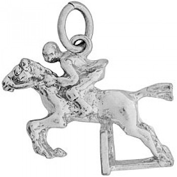 Silver Race Horse Charm With Jockey - R4009