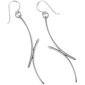 Silver Ribbon Drop Earrings - 60mm Long