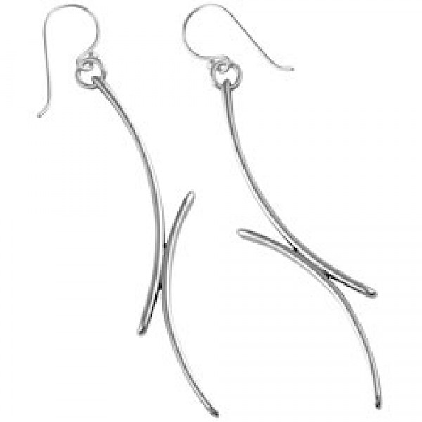 Silver Ribbon Drop Earrings - 60mm Long
