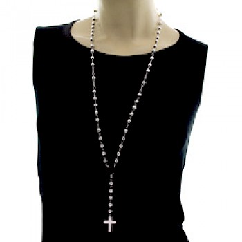 Silver Rosary Necklace - 33" long