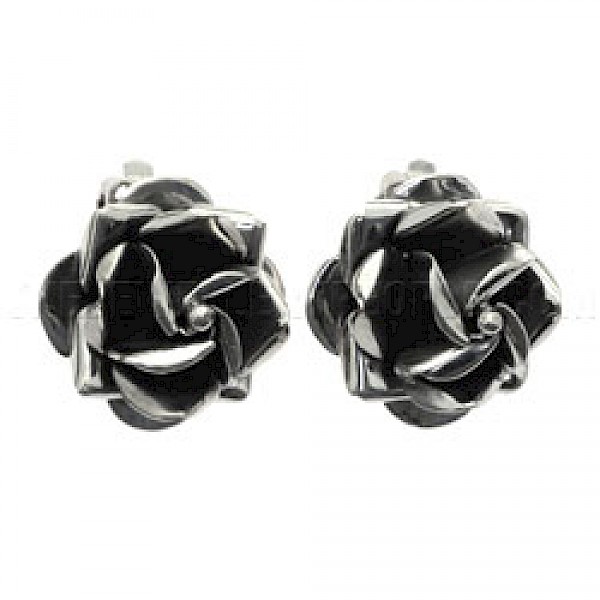 Silver Rose Oxidised Clip-On Earrings