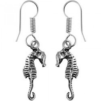 Silver Sea Horse Drop Earrings