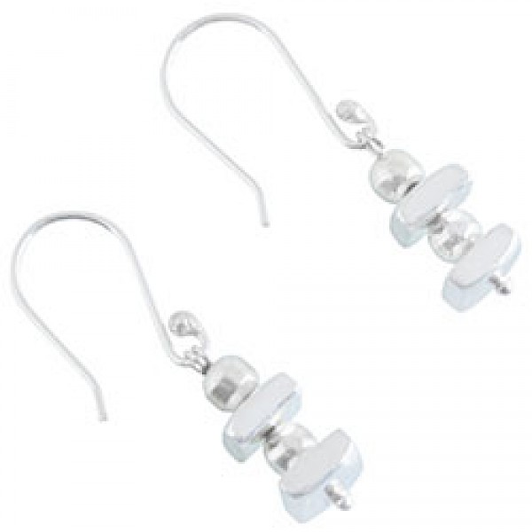 Silver Squares Drop Earrings - 40mm Long