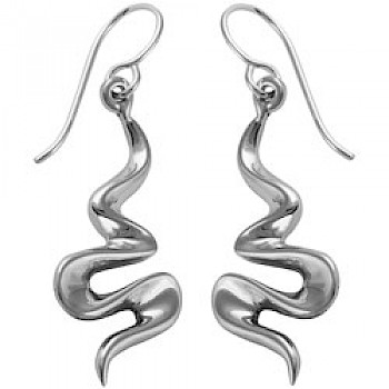 Silver Squiggle Drop Earrings - 65mm Long - ES888