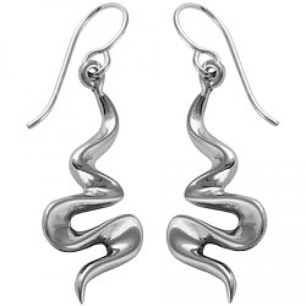 Silver Squiggle Drop Earrings - 65mm Long - ES888
