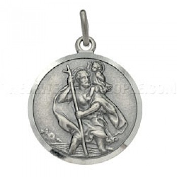 St Christopher Round Silver Pendant - Large - 4138