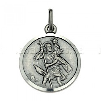 St Christopher Round Silver Pendant - Medium - 4137