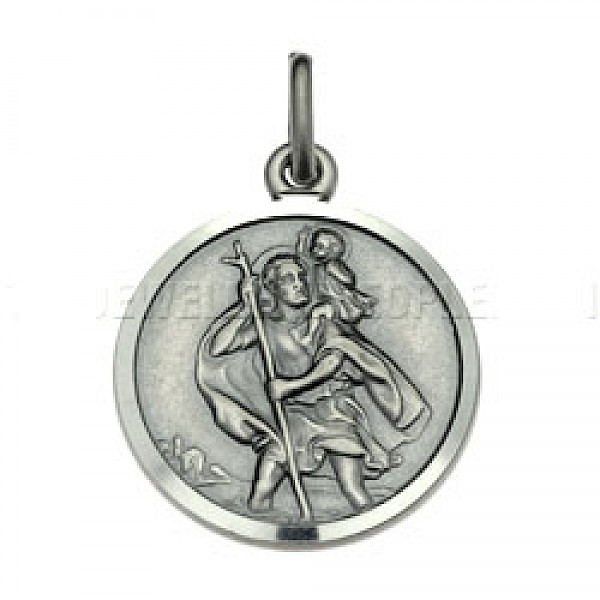 St Christopher Round Silver Pendant - Medium - 4137