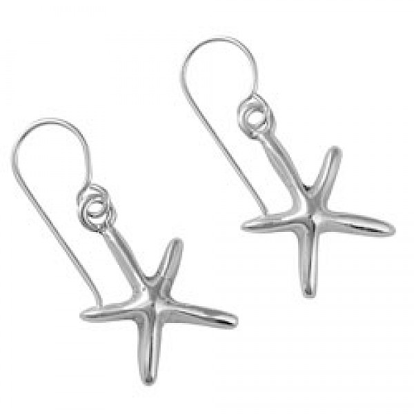 Silver Starfish Drop Earrings - 30mm Long