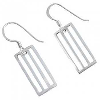 Silver Stripe Drop Earrings - 35mm Long