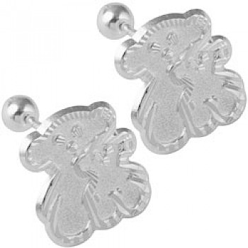 Silver Teddy Bear Baby Stud Earrings