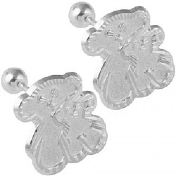 Silver Teddy Bear Baby Stud Earrings