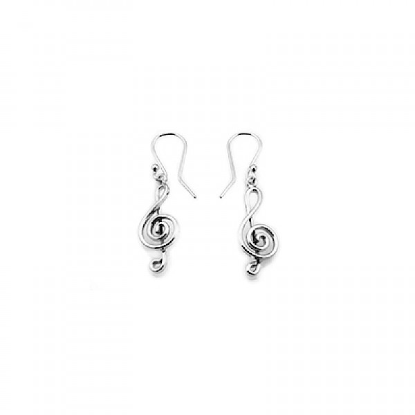 Silver Treble Clef Drop Earrings - MC022