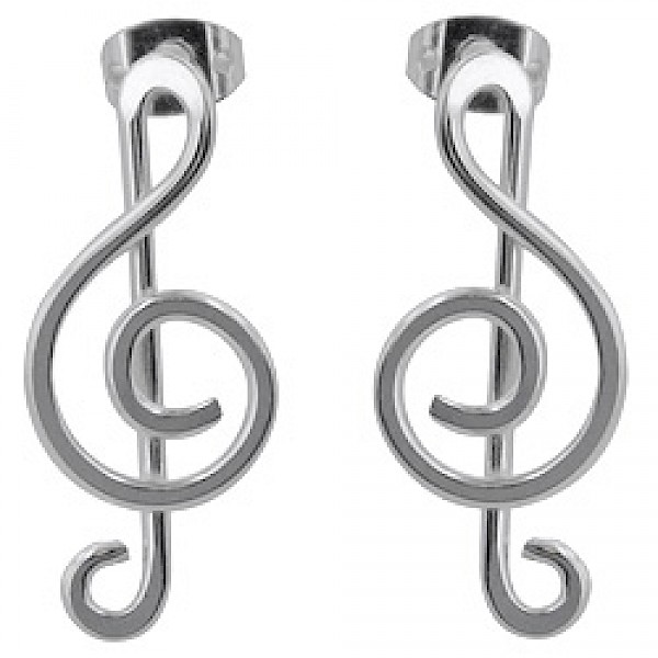 Silver Treble Clef Stud Earrings