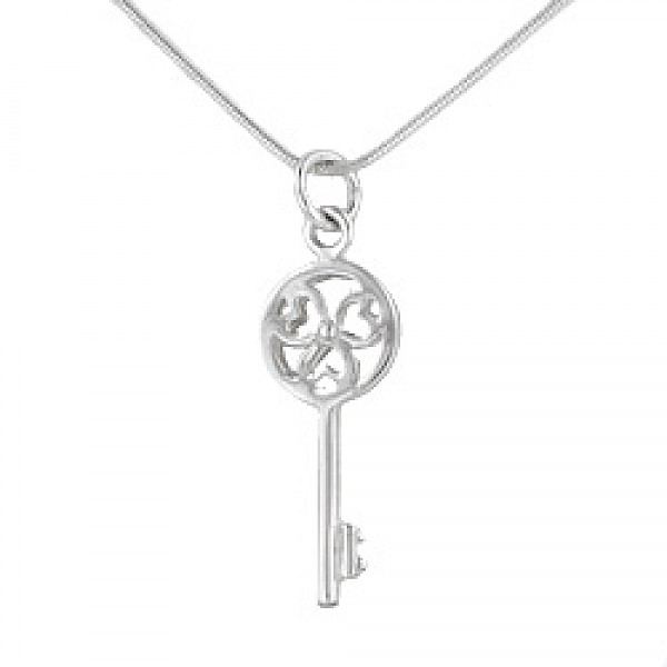 Silver Triple Heart Key Pendant - PT244