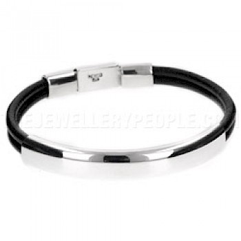 Silver Tube & Leather Bracelet - 9mm Wide