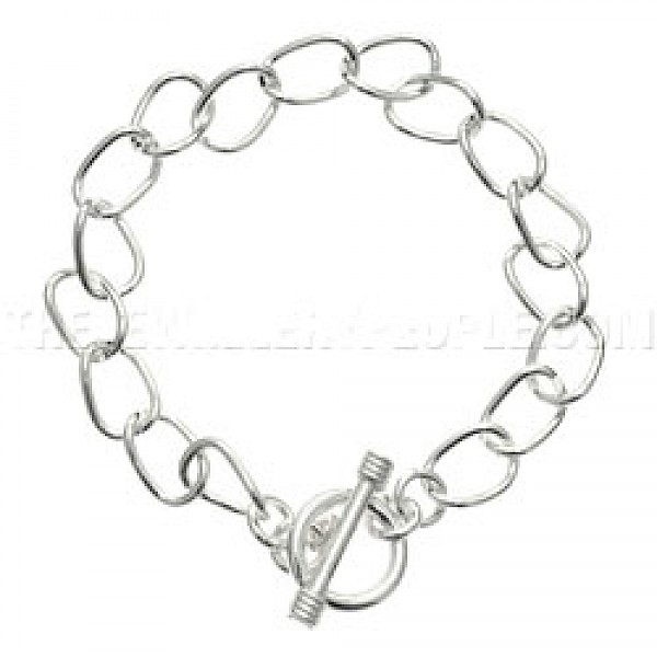 Polished Twisted-Ovals Silver Chain Bracelet