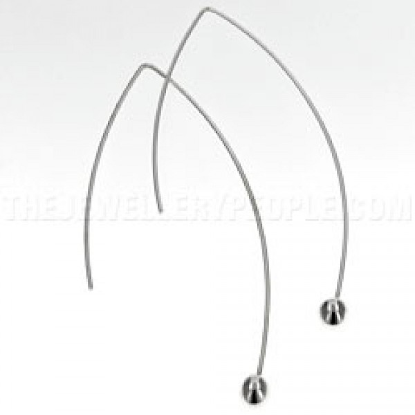 Single Ball Silver Drop Earrings - 70mm Long