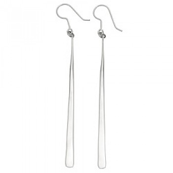 Single Drop Silver Earrings - 70mm Long